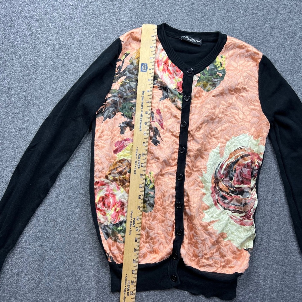 Dolce & Gabbana Sweater Women Small Black Cardigan Floral Silk Front Button Knit - Picture 4 of 16